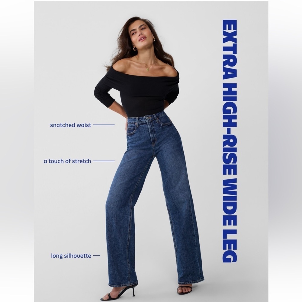 NWT Old Navy Extra High Waisted Wide Leg Jeans Sz 16 Tall, Medium Wash - Picture 7 of 11